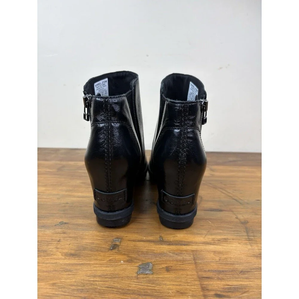 Sorel Joan of Arctic Wedge II Zip Boots 7.5 Womens Black Waterproof Leather